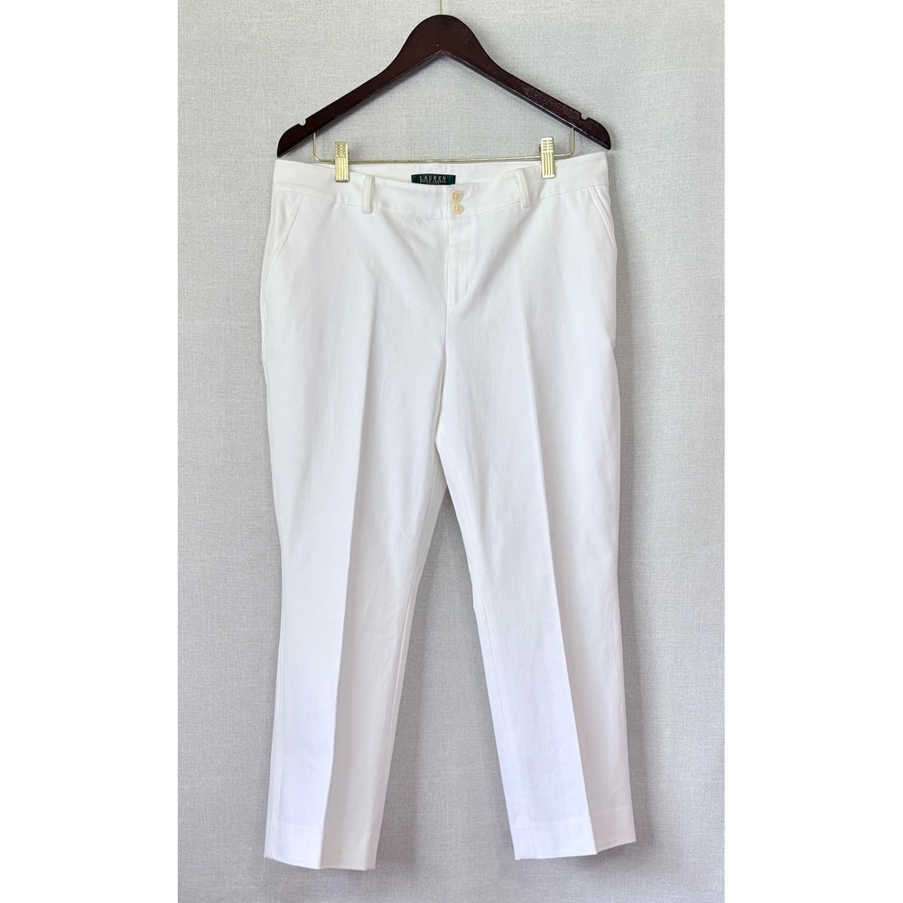 Lauren Ralph Lauren Petite White Straight Leg Crop Cotton Blend Luxury Pants 14P